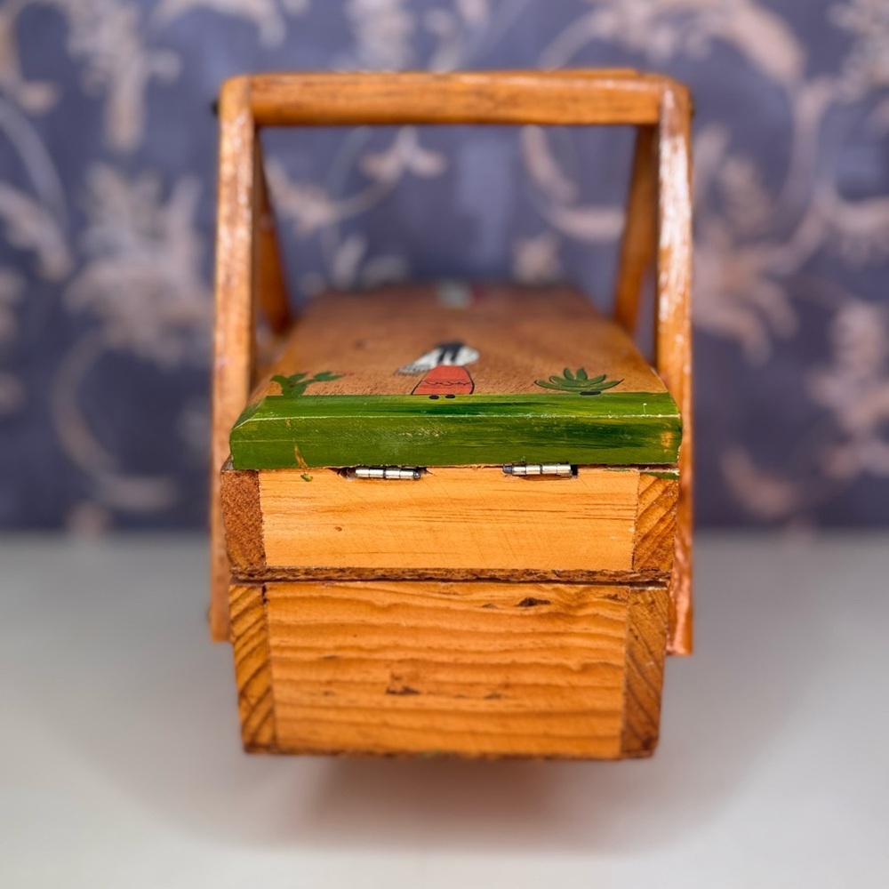 Vintage Mexican Folk Art Two Tier Wooden Sewing Box - Picture 7 of 13